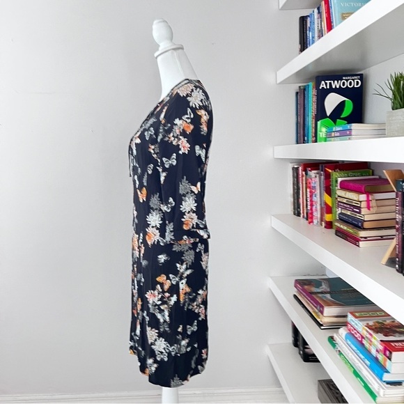 The Kooples Lace Up Black Butterfly Floral Print Dress size 3 - Picture 5 of 15